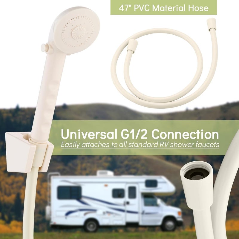 gcbcrit RV Shower Head with Hose, Outdoor Shower, Non-Metallic Outdoor RV Shower Kits Replacement, Camper Shower Head Kits with Hose Guide and Shower Wand Bracket Holder (Milky White) - Image 4